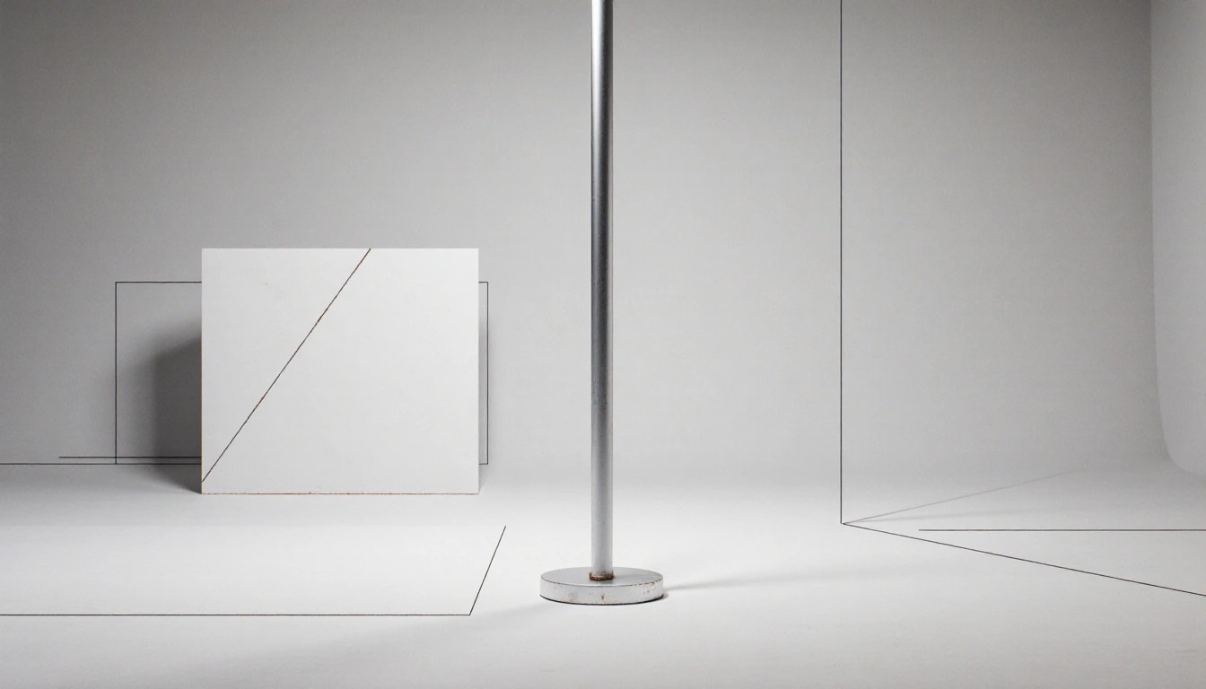 Festivus aluminum pole standing in a stark minimalist space with soft diffused light highlighting its clean aesthetic