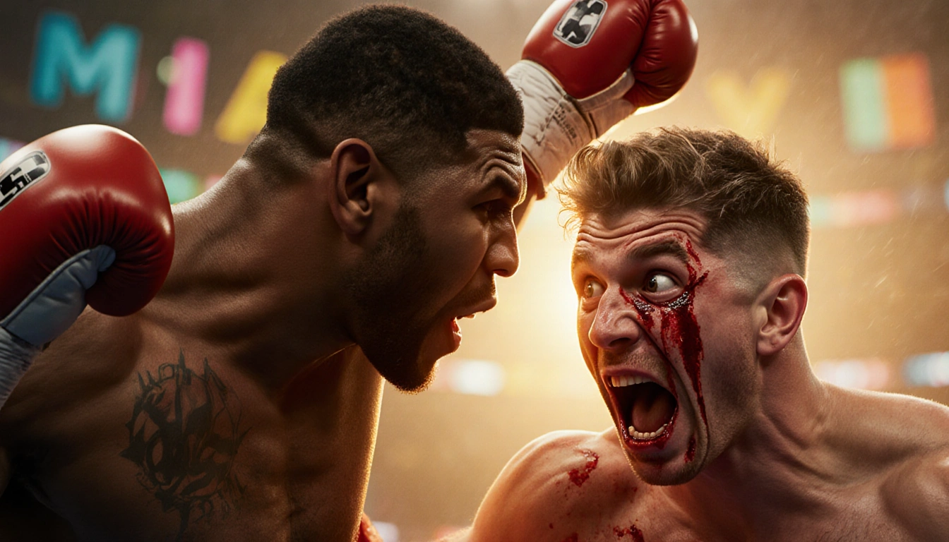 Anthony Joshua throws a punch with Jake Paul bloodied and shocked in Miami boxing ring