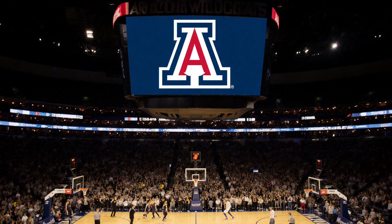 Packed arena lights up with Arizona Wildcats logo and cheering college basketball fans