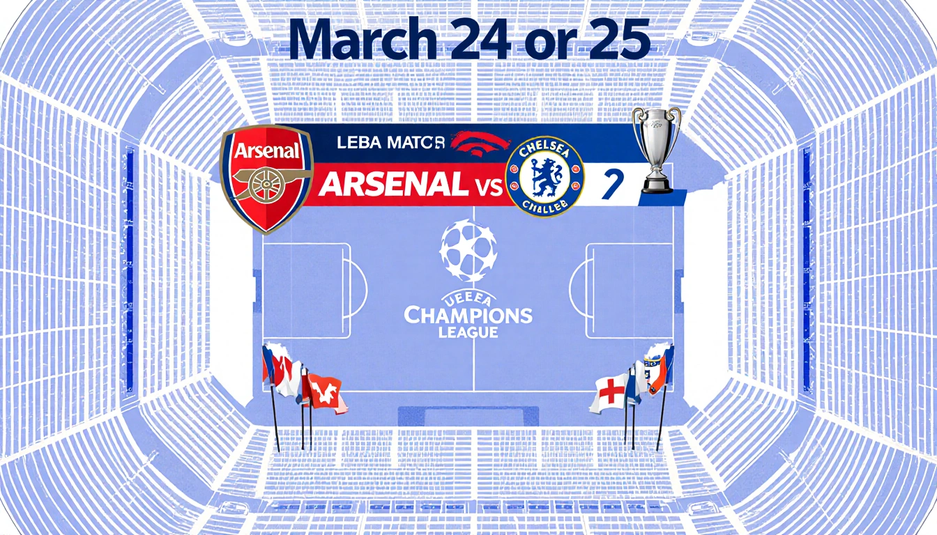 Stadium diagram shows Arsenal vs Chelsea seating with March 24 or 25 dates and UEFA Women's League flags and trophies.