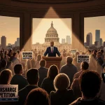 Politician Jeffries addressing crowd with