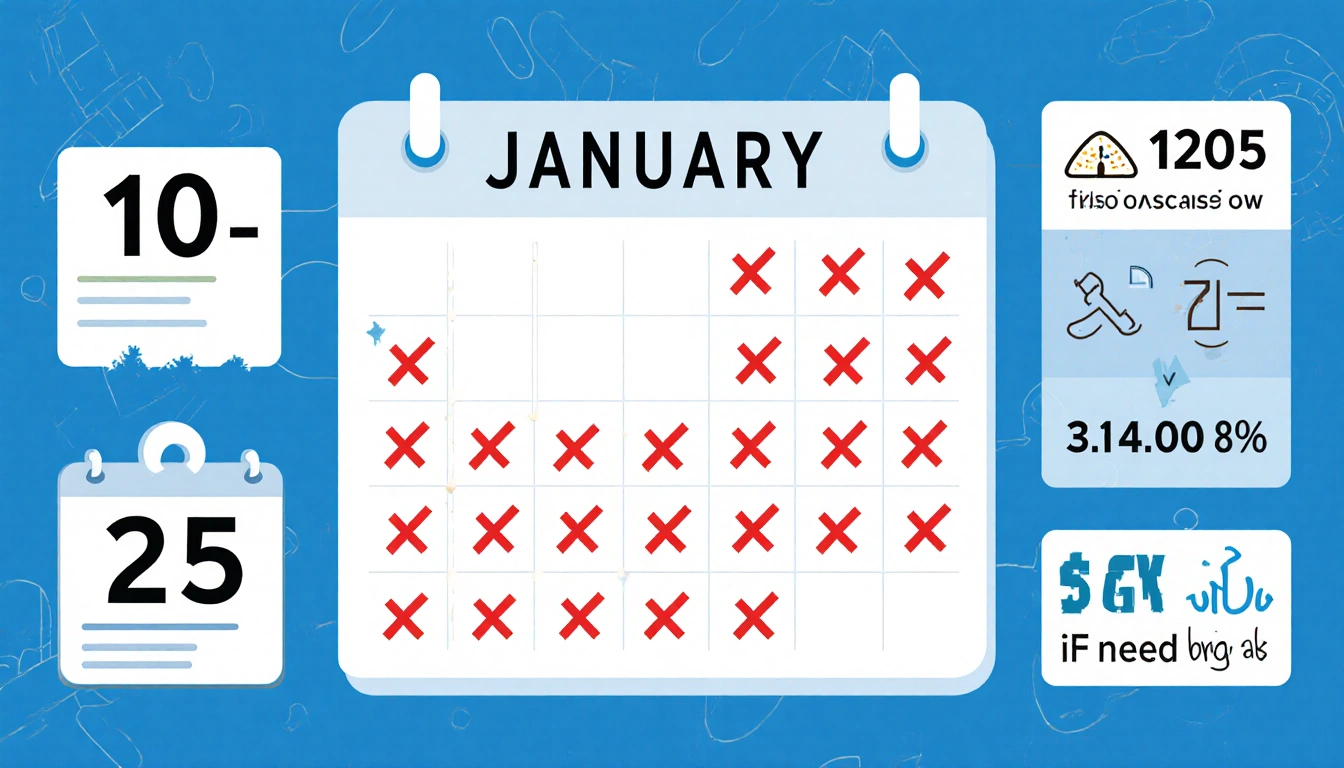 Infographic calendar showing January 2025 fatal crashes with red X marks on each day and statistics displayed beside the grid