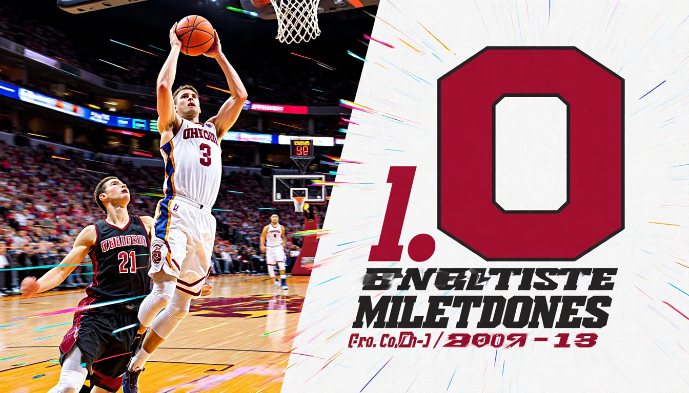 Braden Smith shooting a three-pointer with ball released while an assist is the 1,500 point milestone flashes beside him