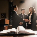Mike Johnson stands behind podium with four lawmakers holding hands and a petition in House chamber