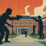 Chatbot replying with a message bubble showing a refusal to depict violence and offering help with a neutral background.