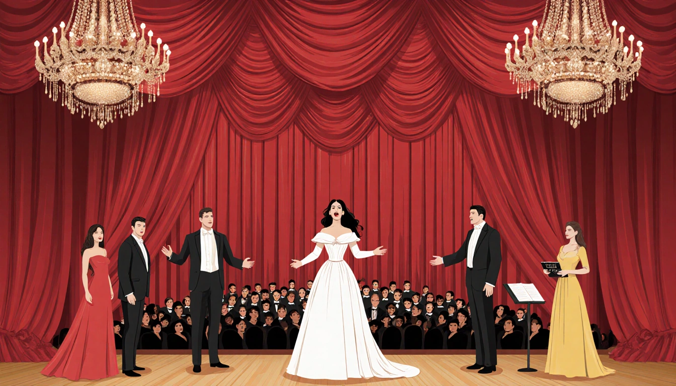 Asmik Grigorian performs opera center stage in Carnegie Hall with red curtains and chandeliers.