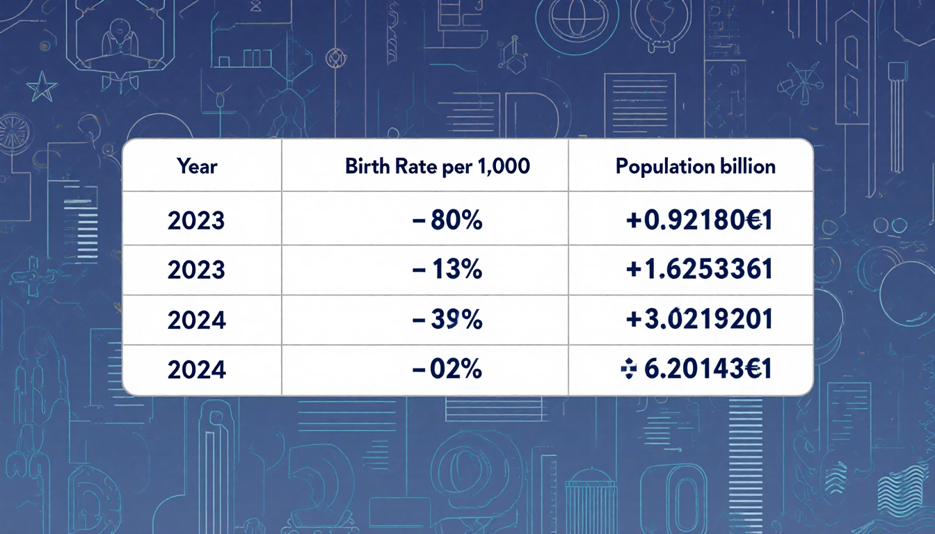 Table displaying birth rates and populations for 2023 and 2024 with a subtle urban planning background pattern.