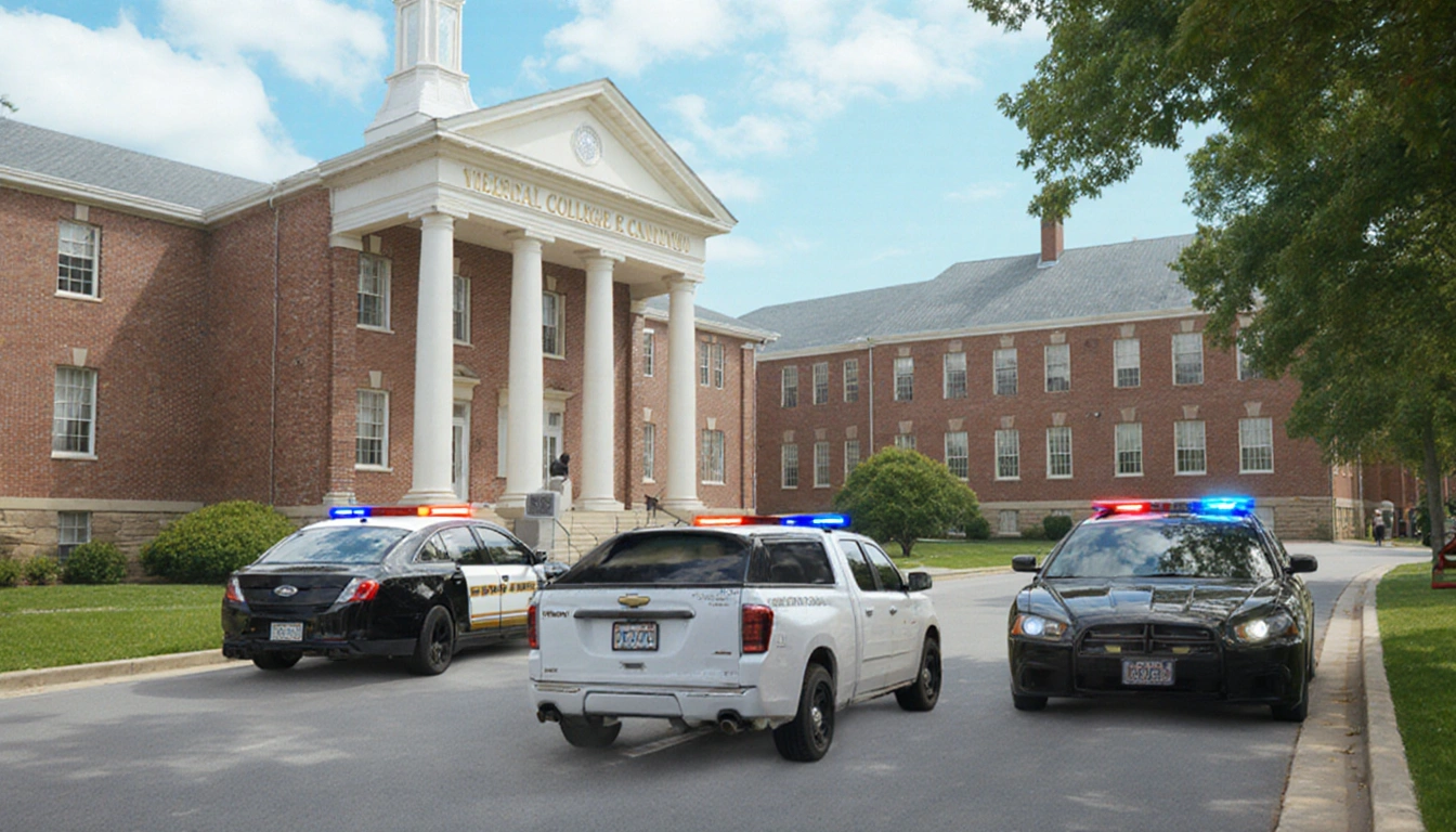 Laptop screen displays a refusal message that it cannot depict violent shooting on a college campus and offers help with othe