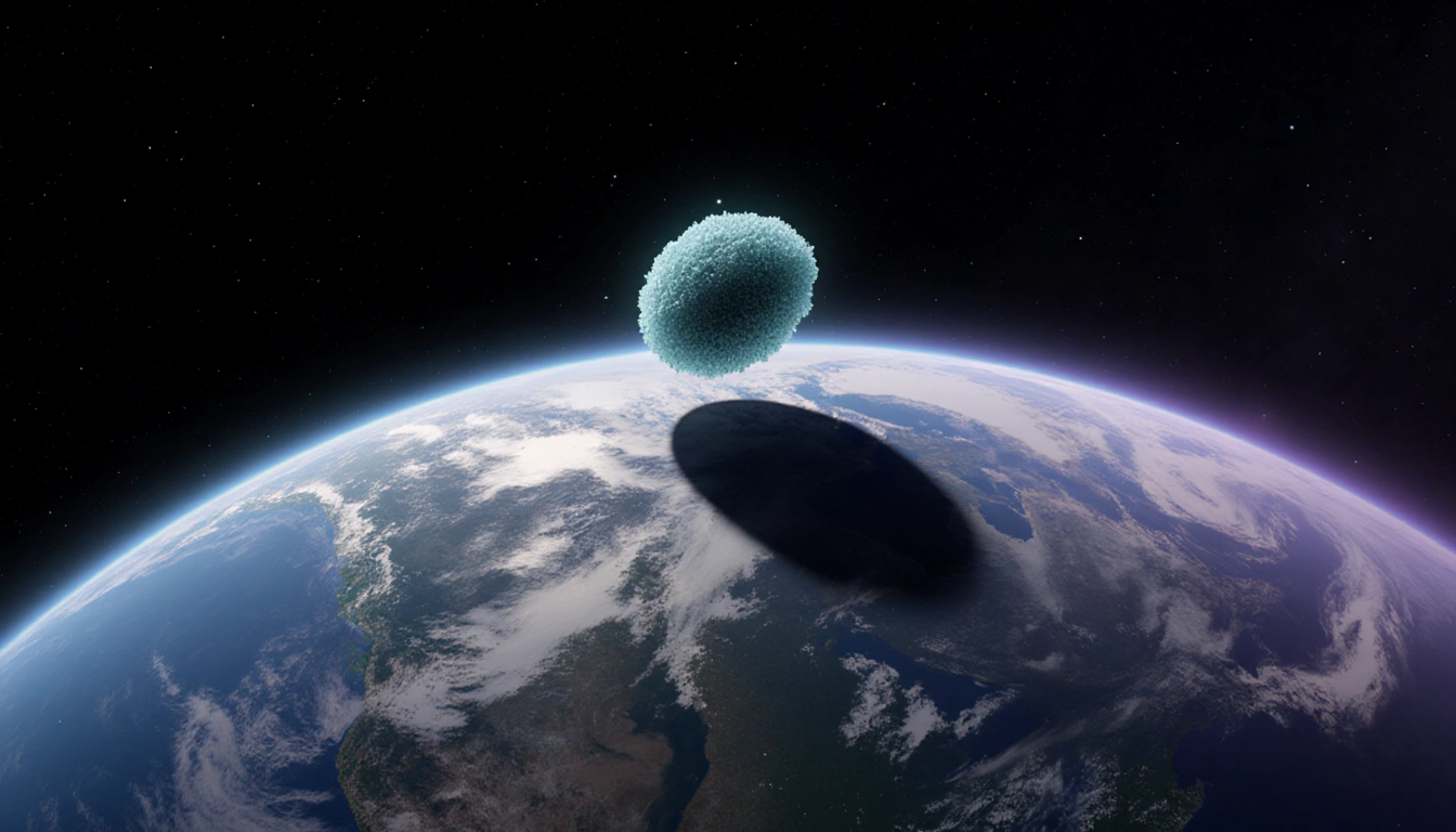 Icy comet glows with sunlight against black space and a bright blue-green Earth in the foreground