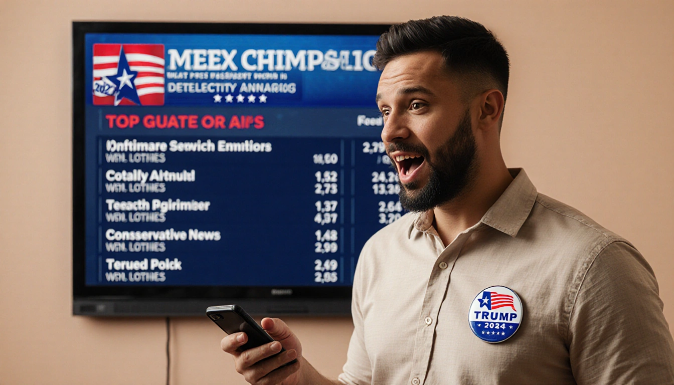 Conservative Texan voter stands beside screen of 2020 results with Trump 2024 pin and smartphone showing conservative news