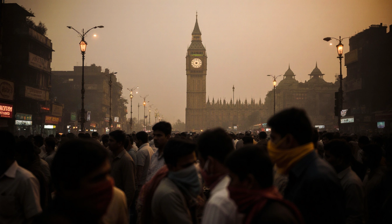 People huddling with scarves in Delhi