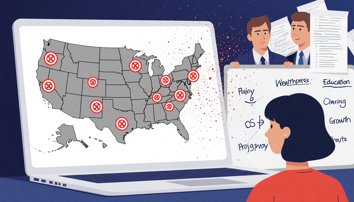 White House officials watching dual screens with U.S. map targets domestic policy and whiteboard notes