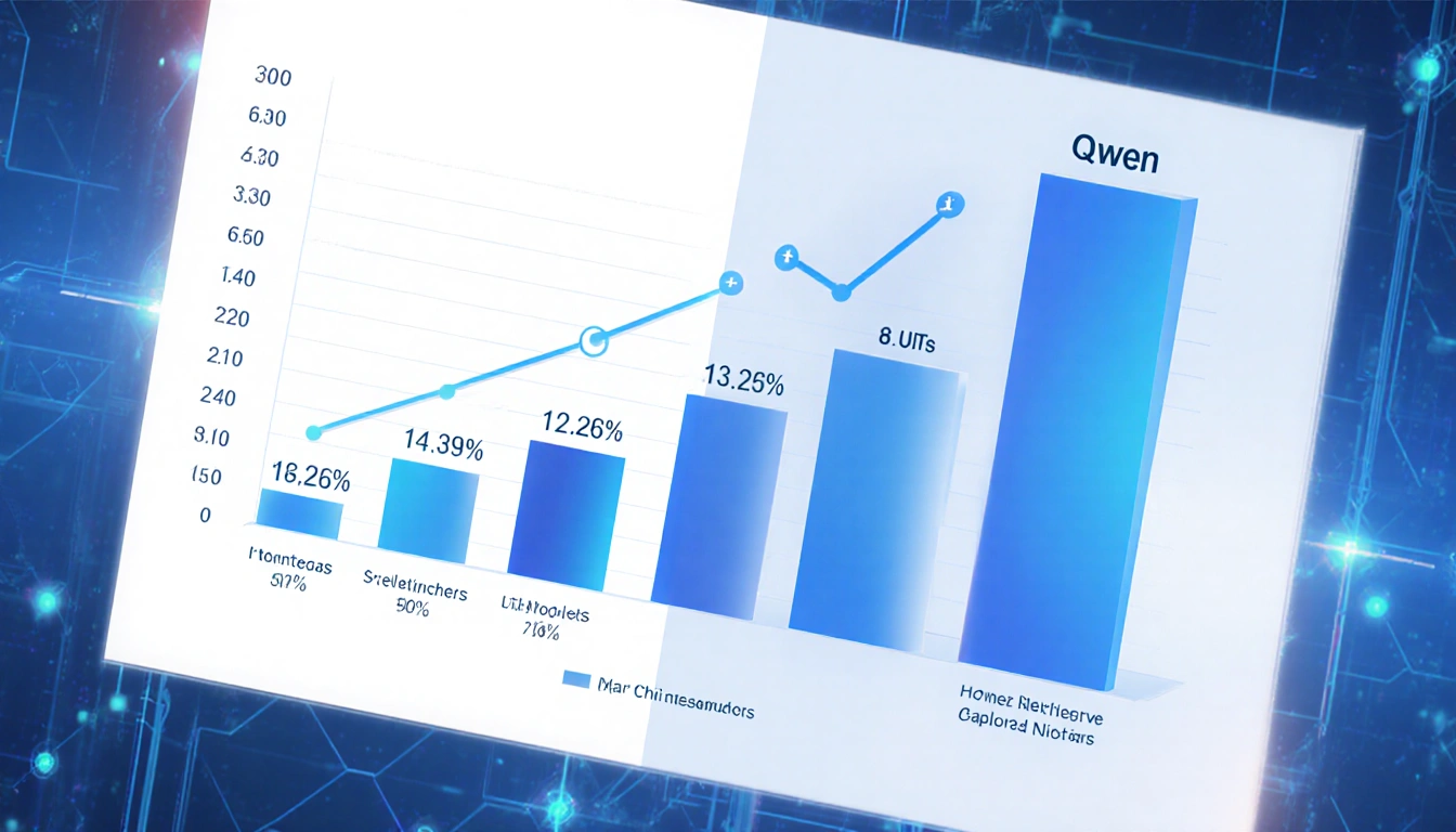 Split-screen graph shows rising download bars with US AI models and Chinese Qwen growth