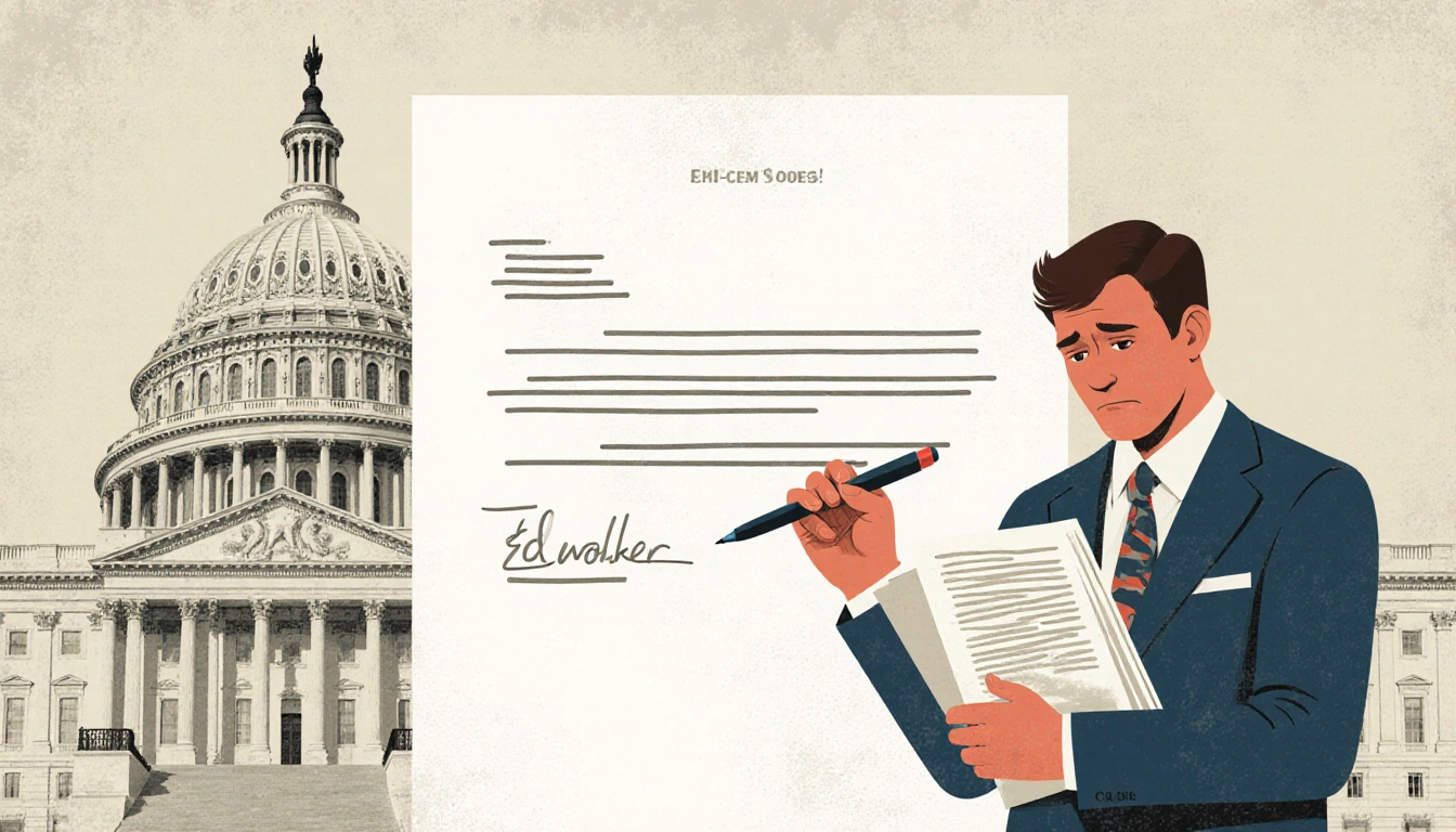 Concerned camp director holding pen and letters with subtle Texas state building backdrop indicating legislative response