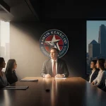 Kirk Koennecke speaking with warm light highlighting his face and students teachers in conference room focused on education