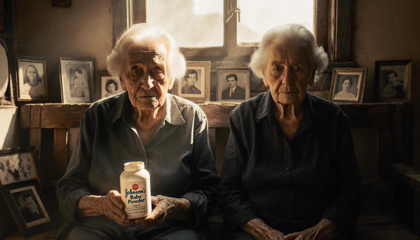 Elderly resilient woman a jar labeled Johnson