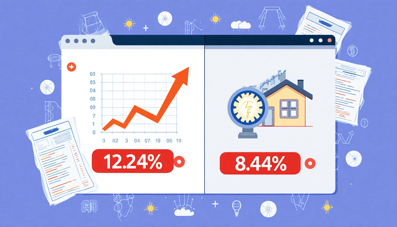 Bill comparison shows electric heaters at a 12.2% hike and natural gas at an 8.4% hike displayed on red label graphs.