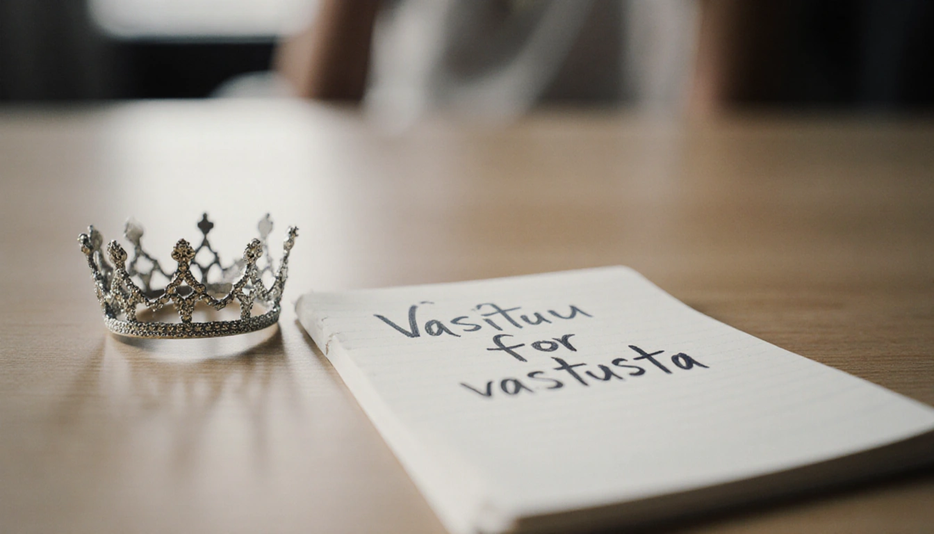 Handwritten note displaying Vastuu vastuusta with a broken crown nearby and a blurred figure in background.