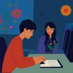 AI assistant shrugging with a computer screen showing I can