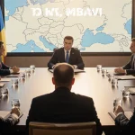 Ukrainian President signs loan agreement with EU leaders around and golden light illuminates the room with a 90 billion euro