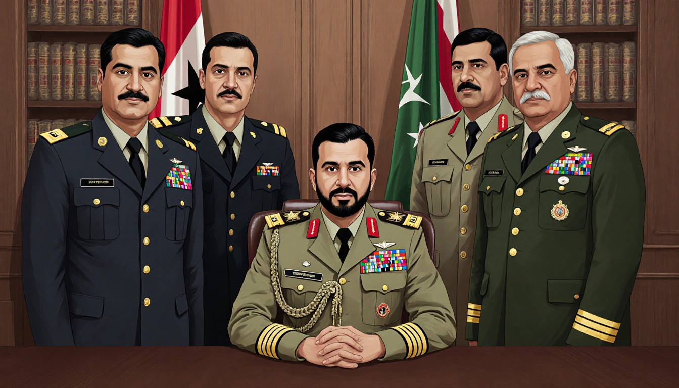 Gen. Muhammad Ali Ahmad al-Haddad sits with Al-Fitouri Ghraibil left and Mahmoud Al-Qatawi right in military setting