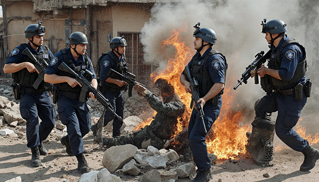 Chatbot icon refusing to depict police or militant violence with friendly smile.