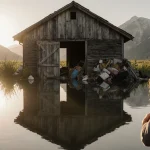 Girl peeks from mother