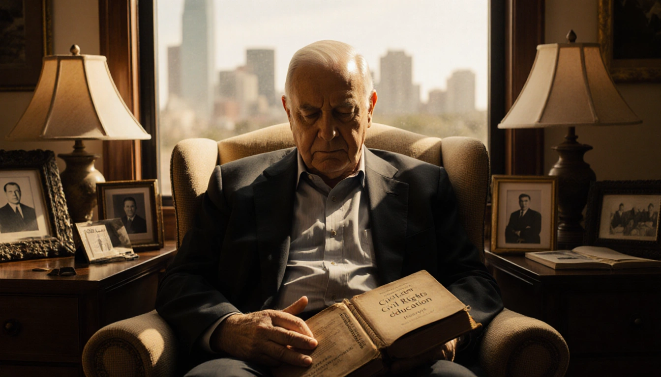 Frank C. Cooksey cradles a worn civil rights book with a window view of Austin reflecting on legacy and family photos