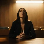 Ghislaine Maxwell pleading at a wooden courtroom table with a faint judge