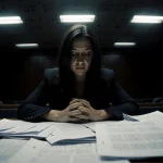 Ghislaine Maxwell sits bowed in dim courtroom with FBI transcripts spilling from stack of papers