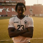 Hero Kanu stands on a soccer field at sunset with a jersey number 23 gold light and Hook