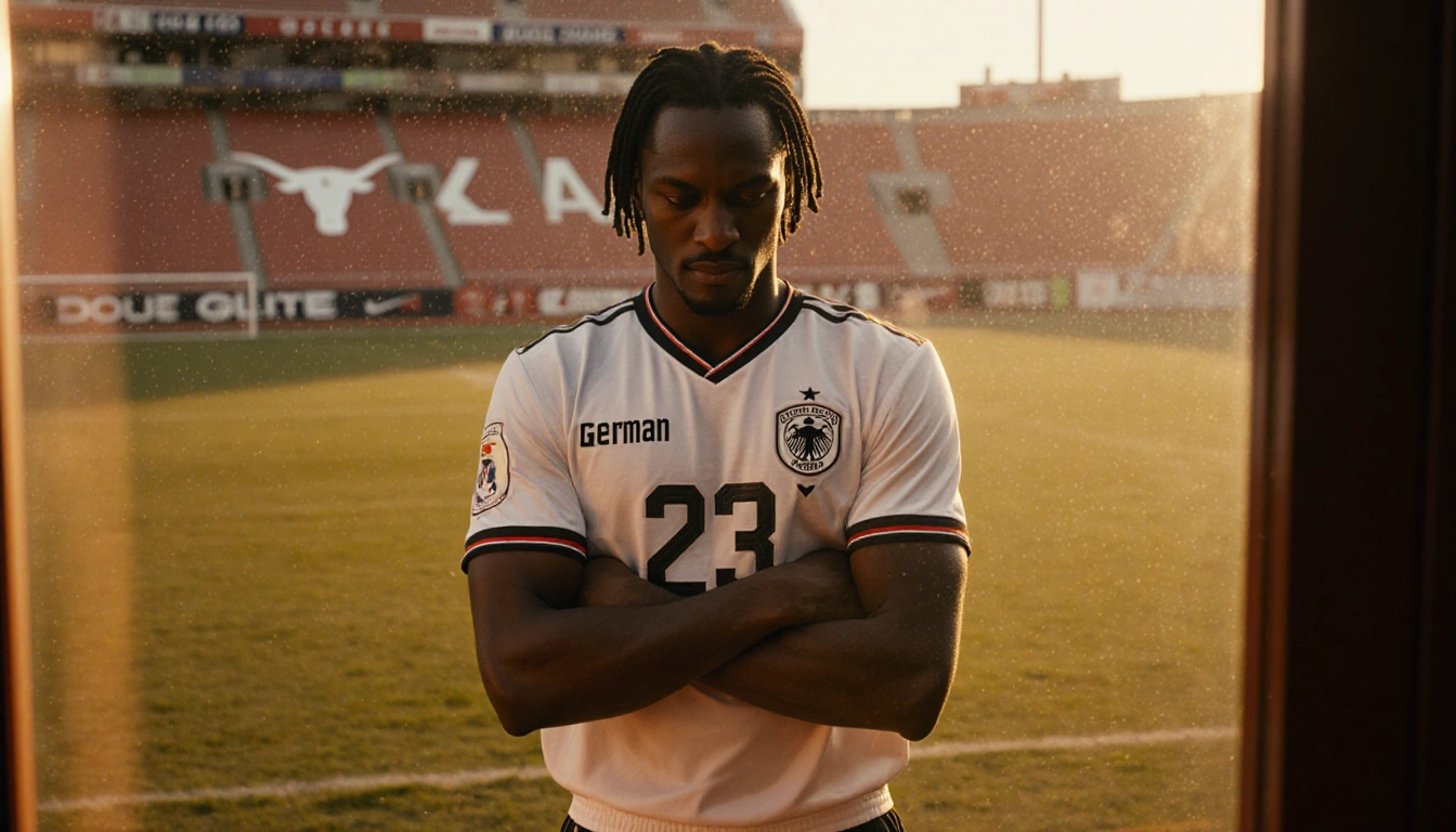 Hero Kanu stands on a soccer field at sunset with a jersey number 23 gold light and Hook