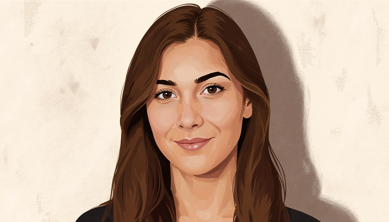 Hispanic woman standing with a gentle smile and slender frame against a textured Texas landscape background