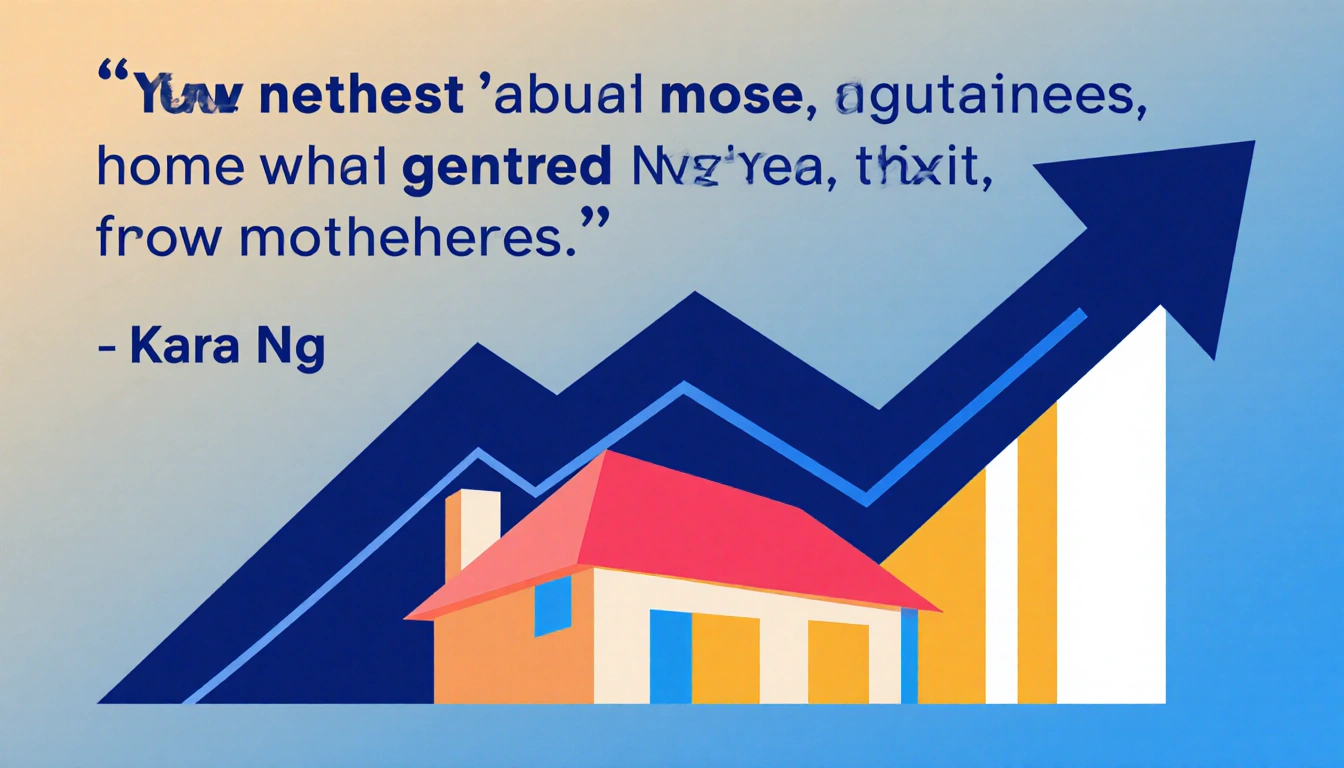 Graph shows sharp decline in home values during pandemic with gradient background and abstract shapes.