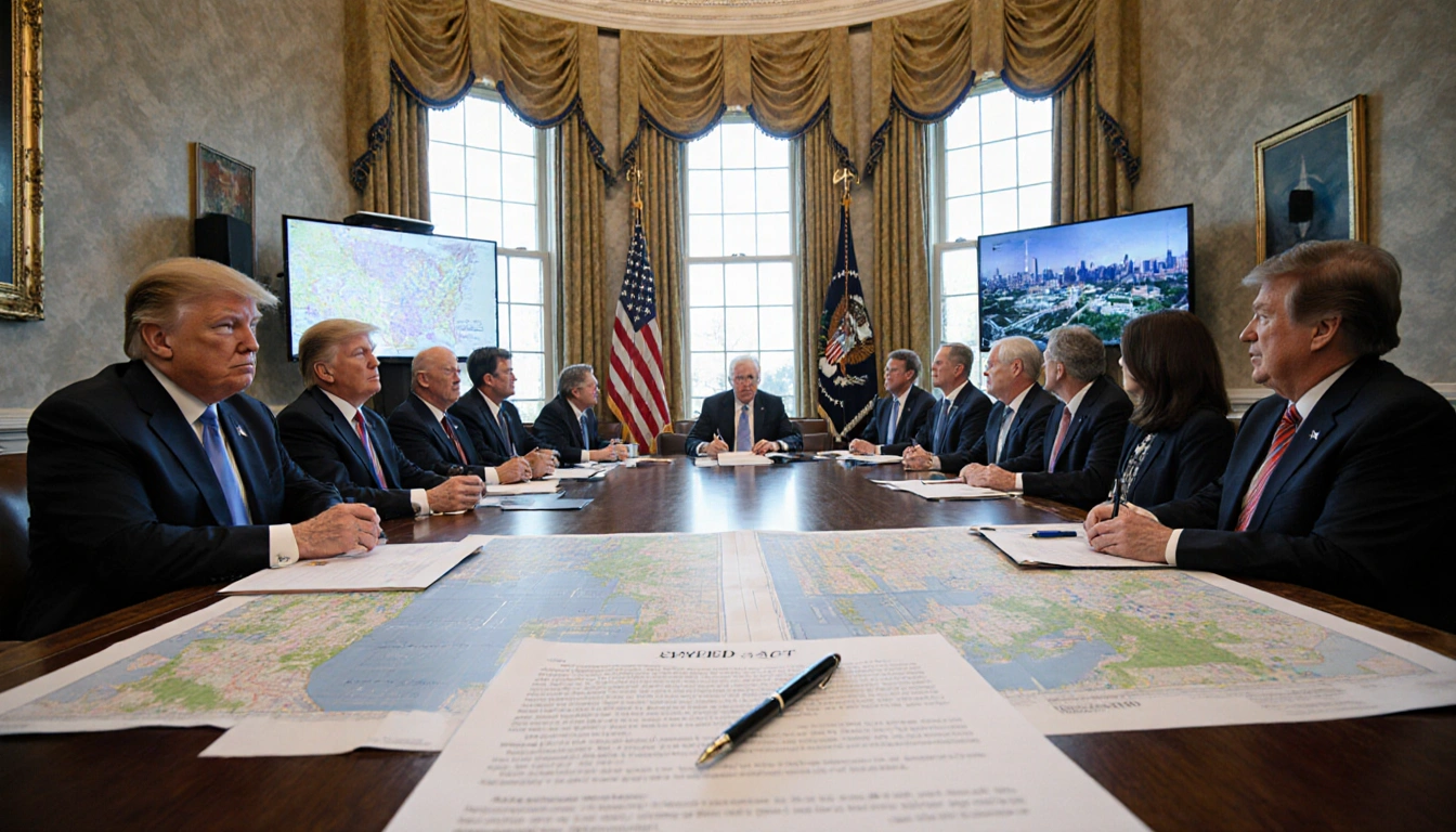 Legislators sign the SPEED Act with a pen on a wooden table surrounded by energy and infrastructure plans.