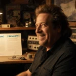 Howard Stern smiling with SiriusXM contract displayed behind him in his warm radio studio