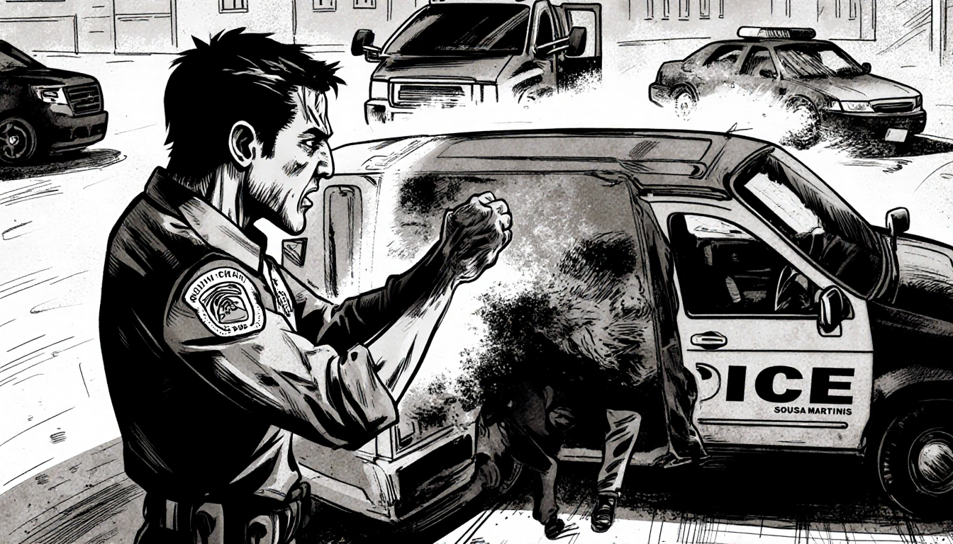 Driver Sousa-Martins refuses ICE instructions and threatens officers with fists while van partially rammed into ICE vehicle