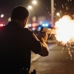 Computer screen shows a refusal message about violent content with a polite offer.