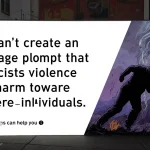 AI assistant communicates a refusal to create violent content with supportive tone in chat interface