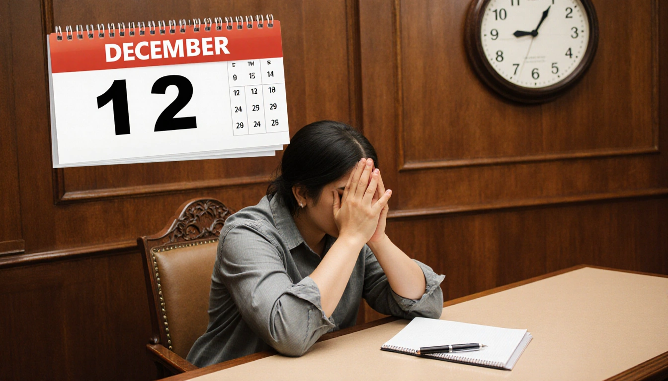 Xinis Abrego Garcia in courtroom chair with hands clasped and a calendar showing December 12th and a note.