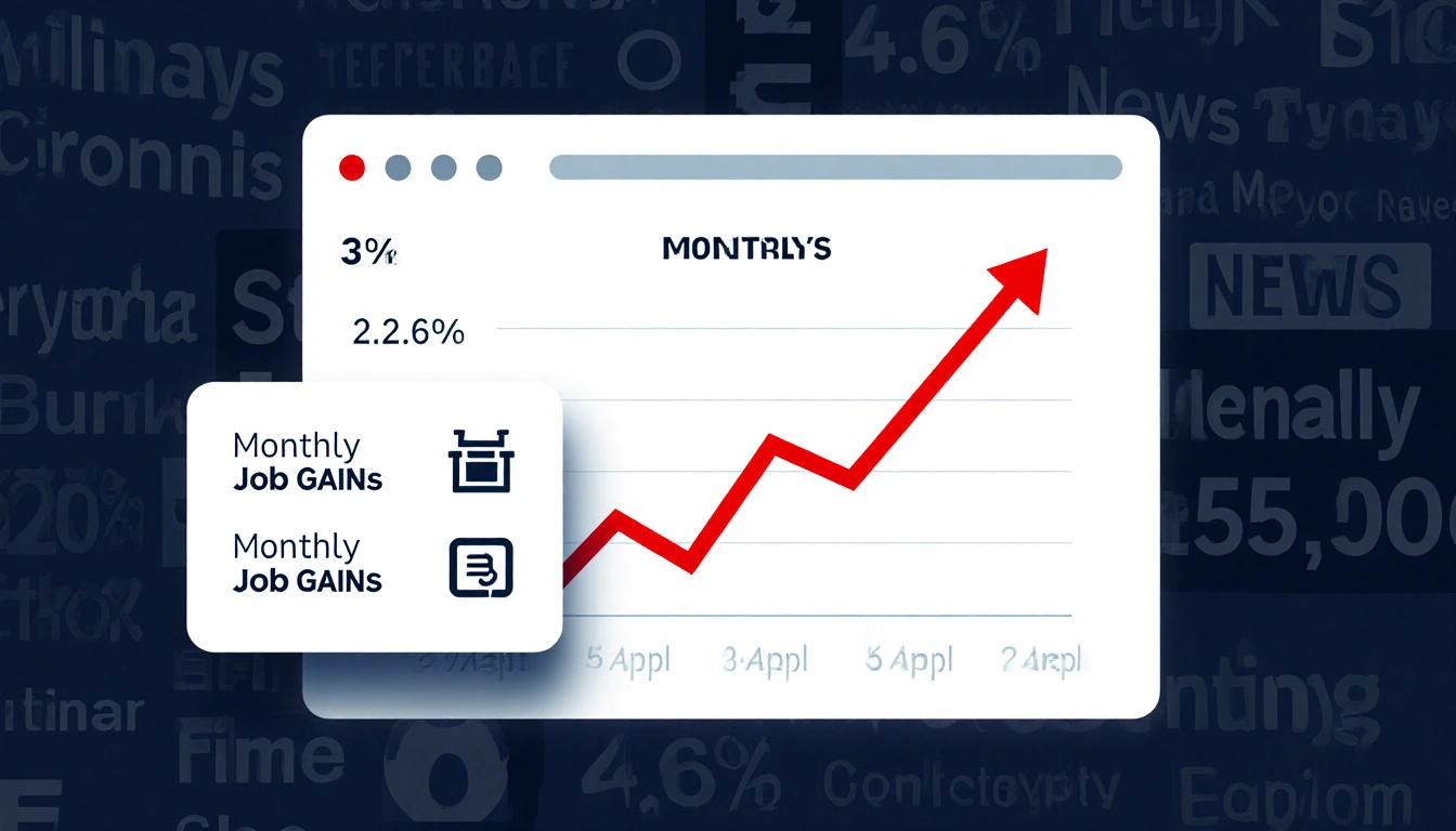 Infographic shows inflation rising to 3% with red line over 2.3% April and chart 17,000 job gains with 4.6% unemployment icon