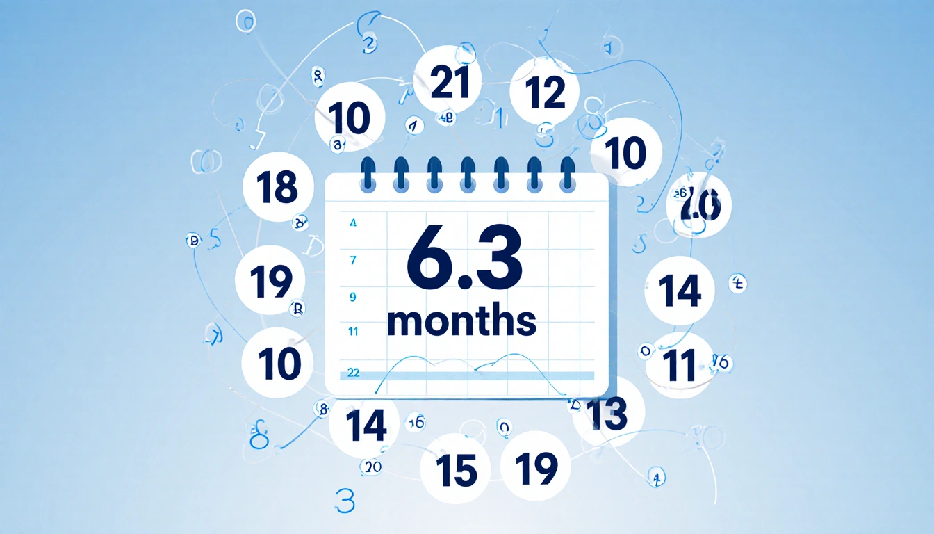 Calendar grid spiraling months with inventory metric highlighted and graph lines above on soft blue background