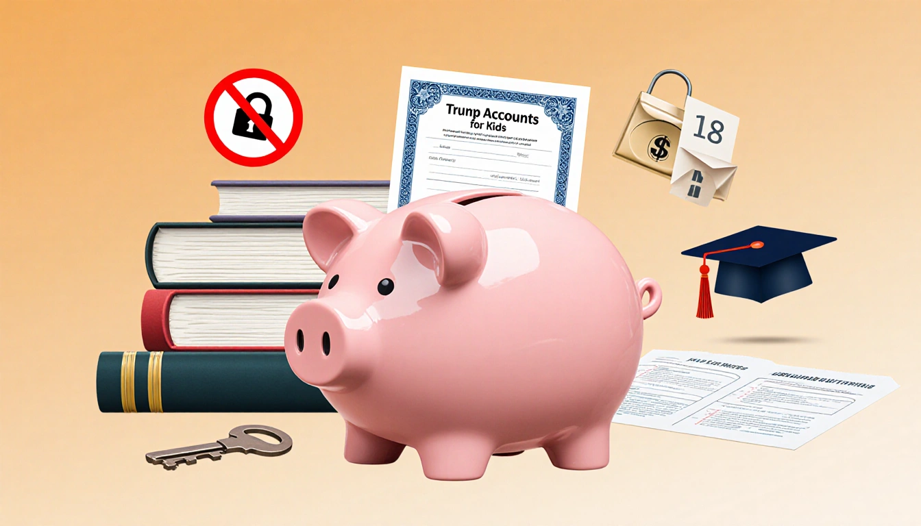 Child’s piggy bank resting with a miniature IRA certificate and a house key beside it
