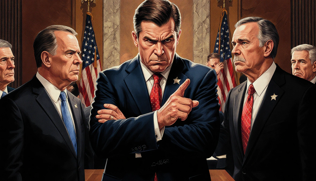 Lawler pointing finger accusing leadership with dramatic lighting and tense expressions in a congressional chamber