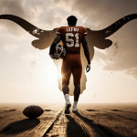 Liona Lefau walking away from a worn football field with a faded Longhorns logo and a lone football on the ground