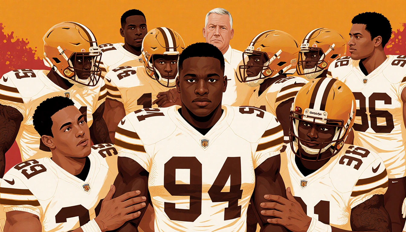 Malachi Toney stands in trust circle with teammates' hands on shoulders and coach nodding in background