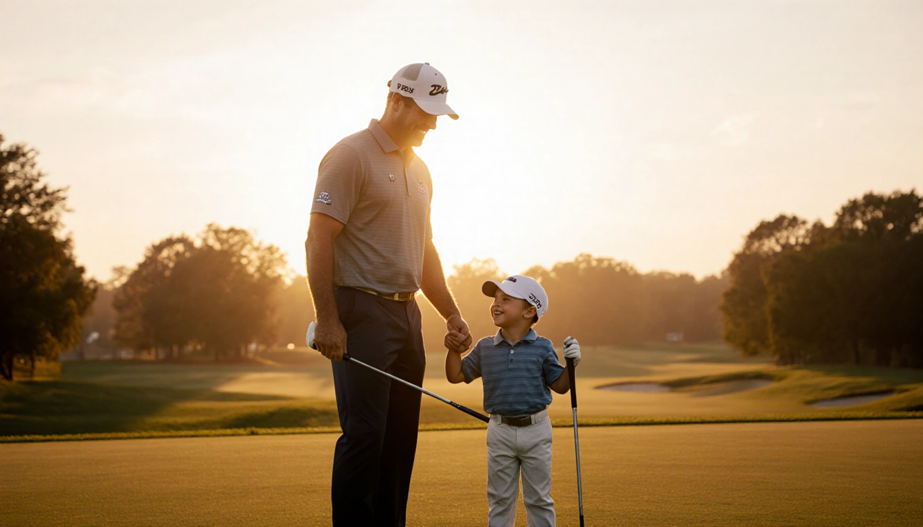Matt Kuchar holds his son Cameron