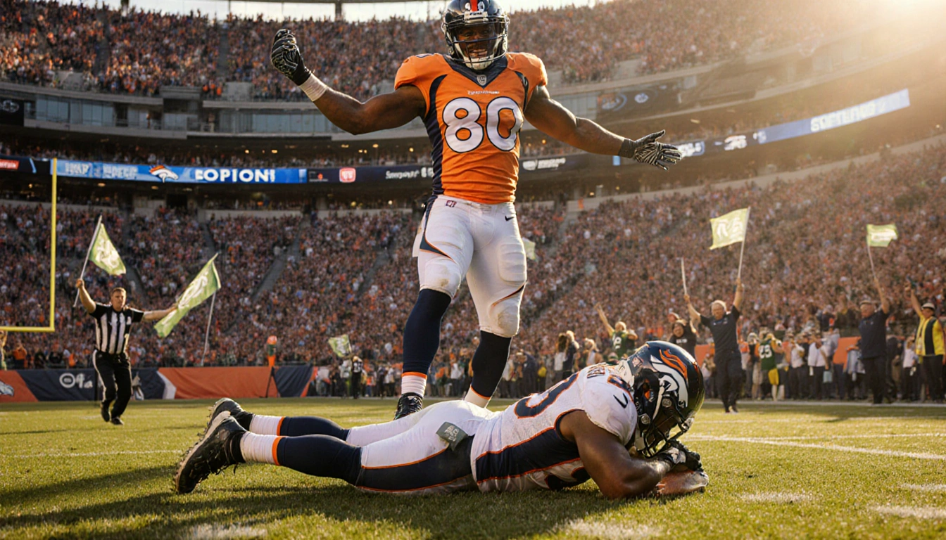Micah Parsons lies on the field clutching his knee with ACL tear and Denver Broncos player celebrating medical team rushing.