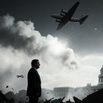Sen. Ted Cruz stands among debris with smoke and wreckage and the Capitol in Washington D.C.