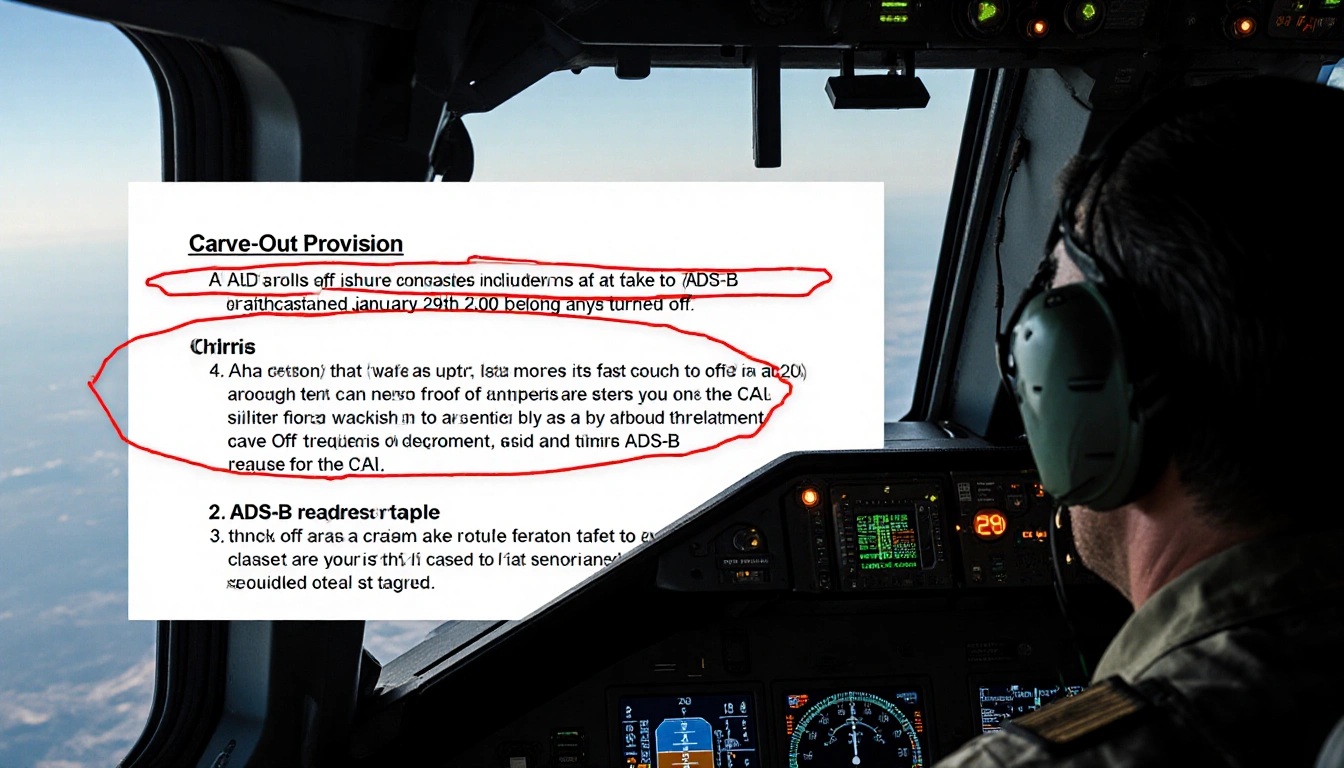 Control panel highlighting Carve-Out provision with red circle and calendar date Jan 29 near dim cockpit lights air safety